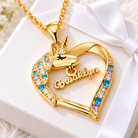 Personalized unicorn name necklace for girls with gold heart pendant and colorful cubic zirconia