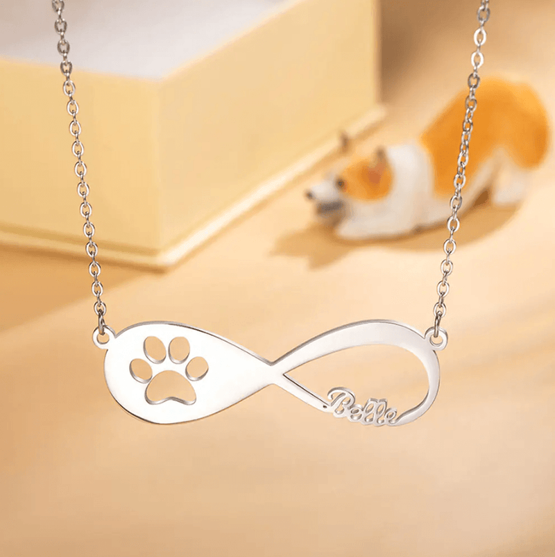 Personalized Pet Memorial Necklace – Infinity Symbol Custom Name Engraving, Hypoallergenic Stainless Steel – Thoughtful Sympathy Gift for Pet Loss - Belbren