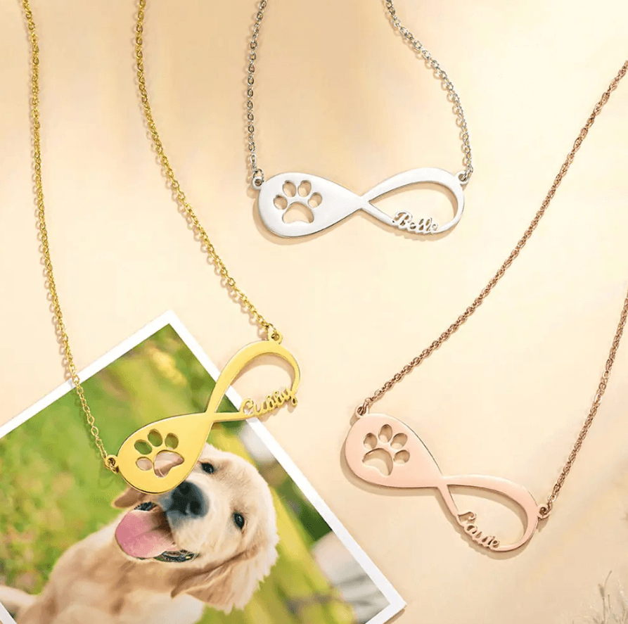 Personalized Pet Memorial Necklace – Infinity Symbol Custom Name Engraving, Hypoallergenic Stainless Steel – Thoughtful Sympathy Gift for Pet Loss - Belbren