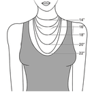 Diagram showing different necklace lengths on a woman's torso, ranging from 14 inches to 22 inches.