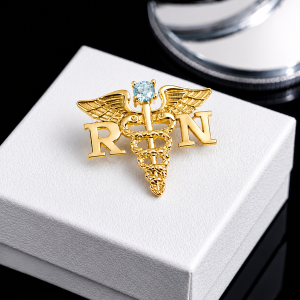 Personalized Caduceus Nurse Pin with Birthstone, Custom RN Medical Graduation Gift