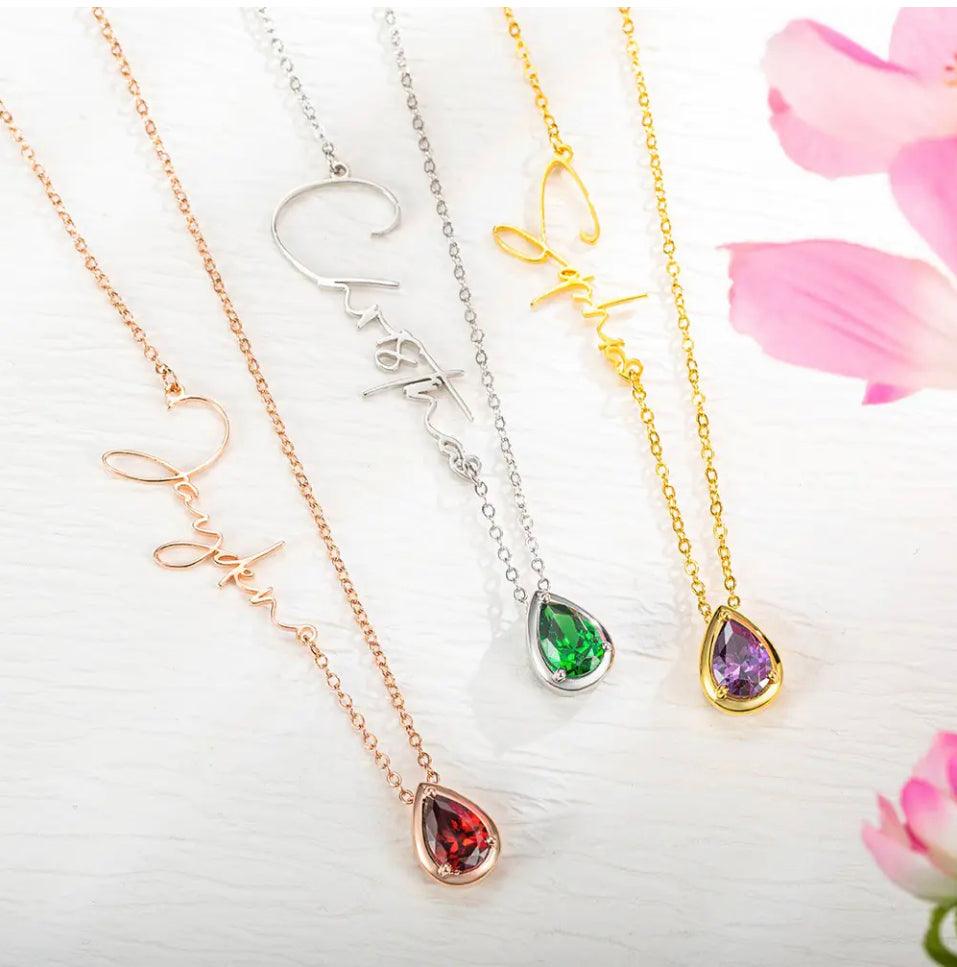 Personalized Sideways Name Necklace with Custom Birthstone - Engraved Minimalist Jewelry, Ideal for Mother’s Day, Christmas, Anniversaries - Belbren