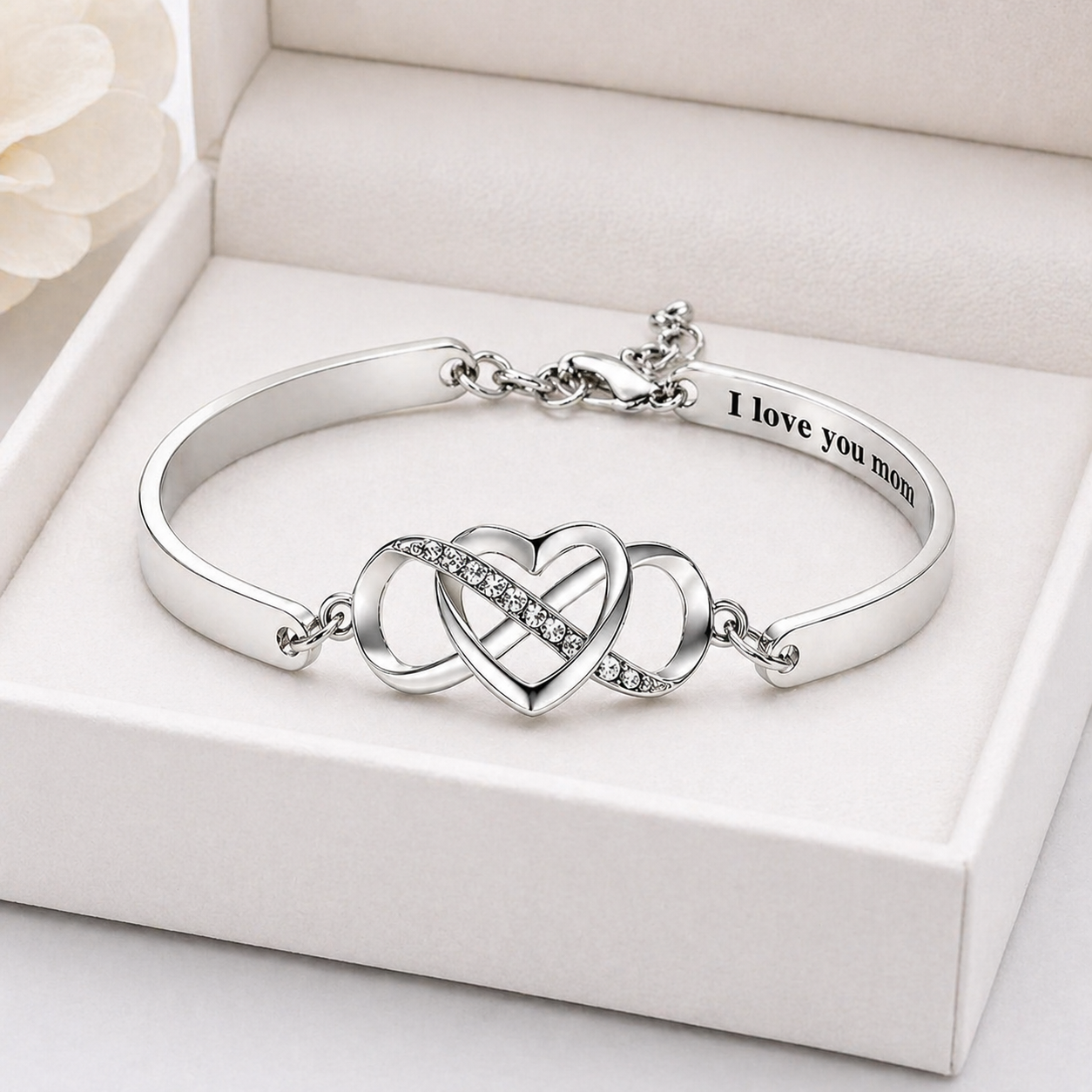 Personalized Infinity Heart Bangle Bracelet Gift for Mom – Belbren Personalized Infinity Heart Bangle Bracelet Gift for Mom – Belbren