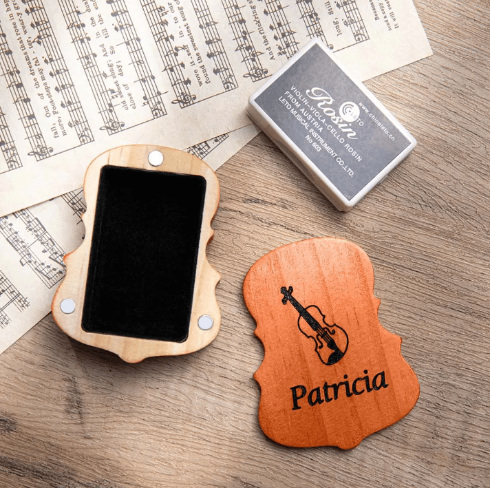 Personalized Violin Rosin Box - Custom Wooden Rosin Case for Violin, Viola, Cello, Bass - Ideal Gift for Musicians, Music Teachers, Students - Belbren
