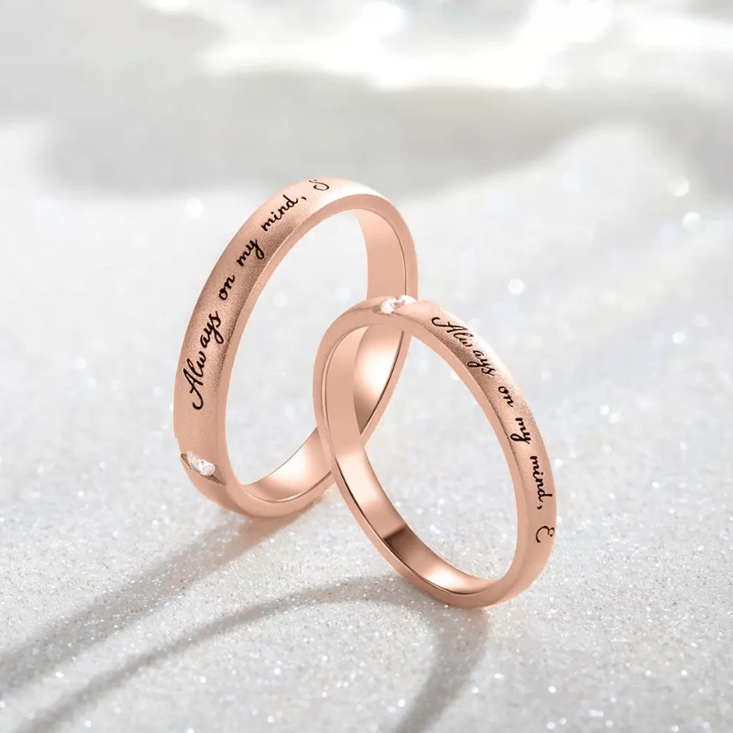 Personalized Wedding Matching Rings Set of 2 - His and Hers Couple Rings, Engraved Engagement Bands, Promise Rings Wedding Set - Belbren