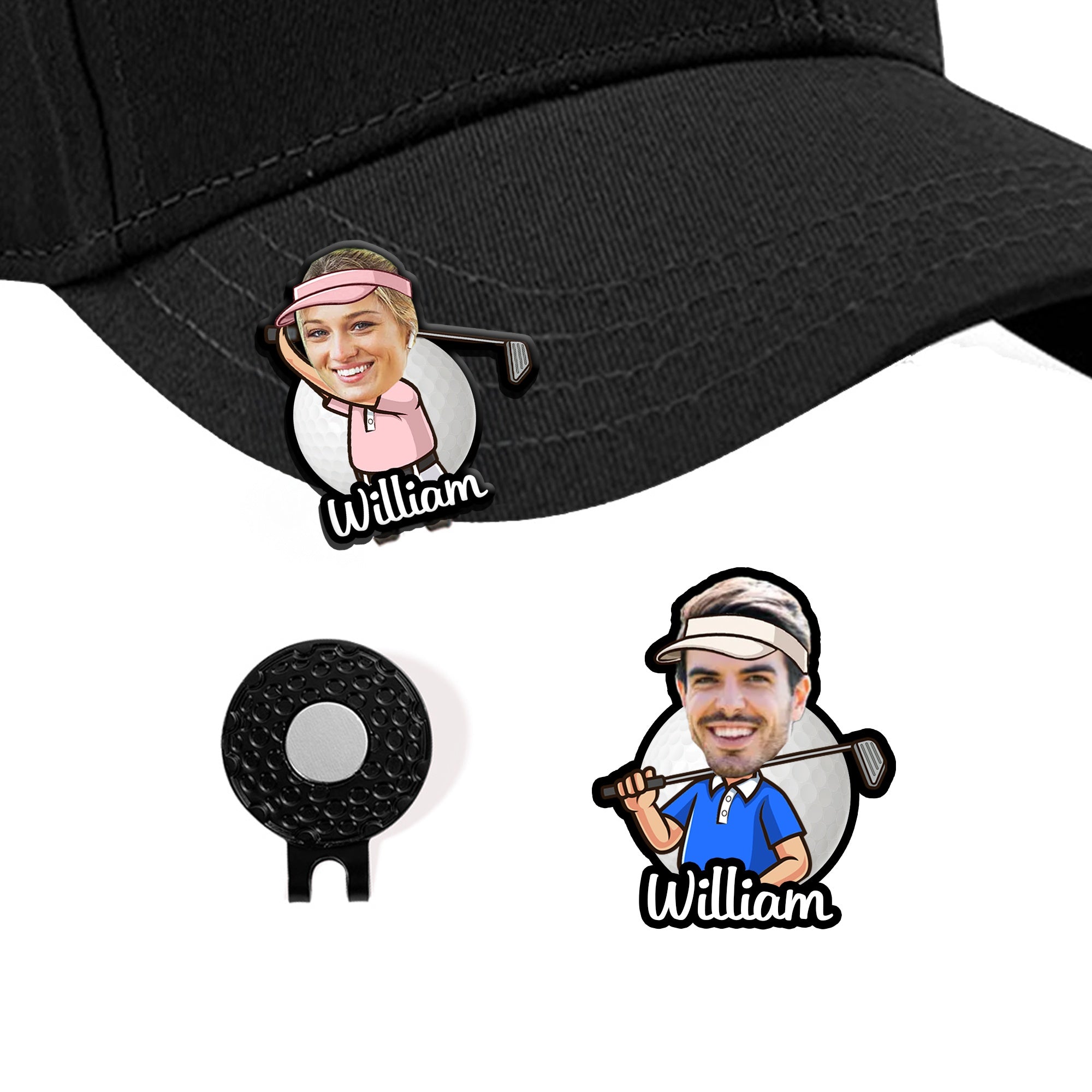 Personalized William cartoon golf ball marker and magnetic hat clip set
