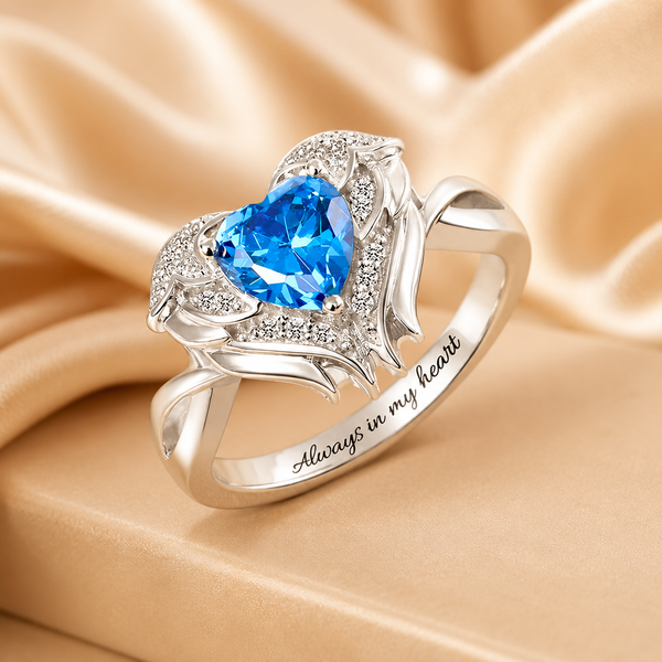 Personalized Angel Wing Heart Birthstone Ring