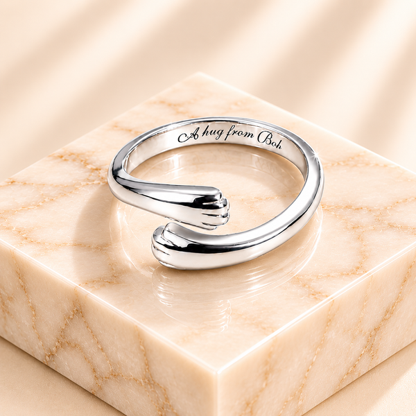 Personalized Cat Paw Hug Ring | Sterling Silver Adjustable Cat Lover Gift