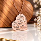 Rose gold personalized family tree necklace with engraved names