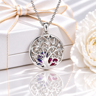 Personalized round family tree birthstone necklace in sterling silver