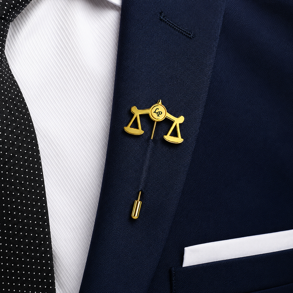 Personalized Scales of Justice Lapel Pin with Initials – Custom Lawyer Brooch Pin