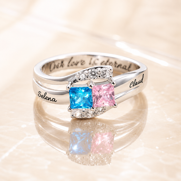 Personalized Couple Promise Ring with Birthstones – Custom Name Ring