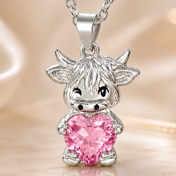 Personalized Highland Cow Birthstone Necklace for Women