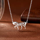 Silver personalized horse name necklace with running horse pendant