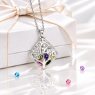 Sterling silver rhombus family tree necklace with colorful birthstones