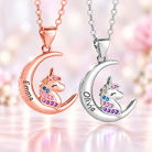 Gold and silver unicorn moon necklaces for girls with colorful cubic zirconia crystals