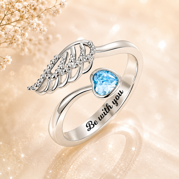 Personalized Angel Wing Birthstone Promise Ring