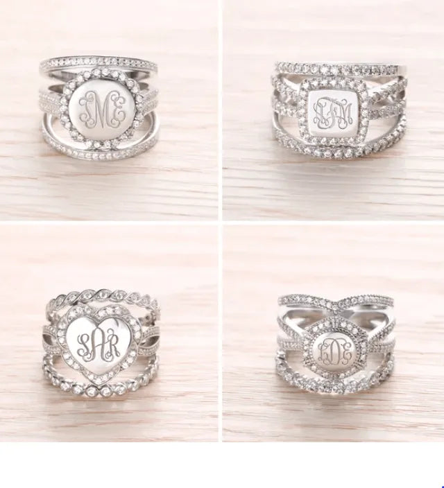Stackable Iniitals Rings Sterling Silver Monogram Ring - Custom Initial Stackable Women's ...