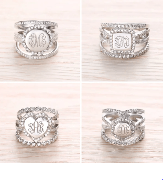 Sterling Silver Monogram Ring - Custom Initials, Stackable Design in Heart, Square, or Round - Elegant Women's Jewelry - Belbren