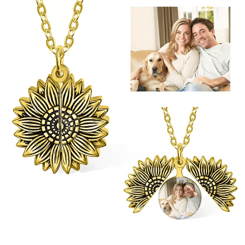 Sunflower Locket Necklace – Custom Photo Charm Pendant with 'You Are My Sunshine' Inscription, Ideal for Gifts - Belbren