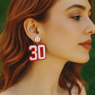 Personalized baseball player number 30 earring in red and white