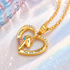 Gold personalized unicorn heart pendant necklace with sparkling crystals