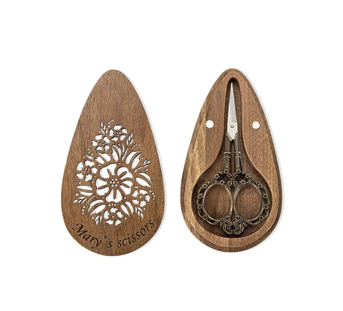 Vintage European/Stork Embroidery Scissors with Custom Engraved Wooden Box - Precision Sewing Tool for Crafters and DIY - Belbren