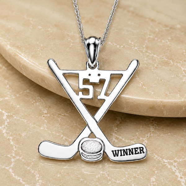 Personalized Ice Hockey Stick Necklace, Name & Number Pendant
