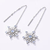 Snowflake Gemstone Long Earrings in Silver