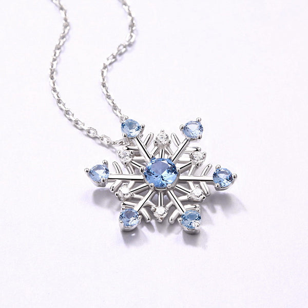 Silver Snowflake Necklace, Winter Necklace, Gemstone Necklace, Sterling Silver Snowflake Charm, Bridesmaid Necklace, Christmas Jewelry Gift