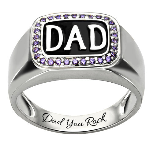 Personalized Father's Day Ring Gift Platinum Plated Silver | Custom Birthstone Month Ring Gift for Dad | Birthstone Signet Ring