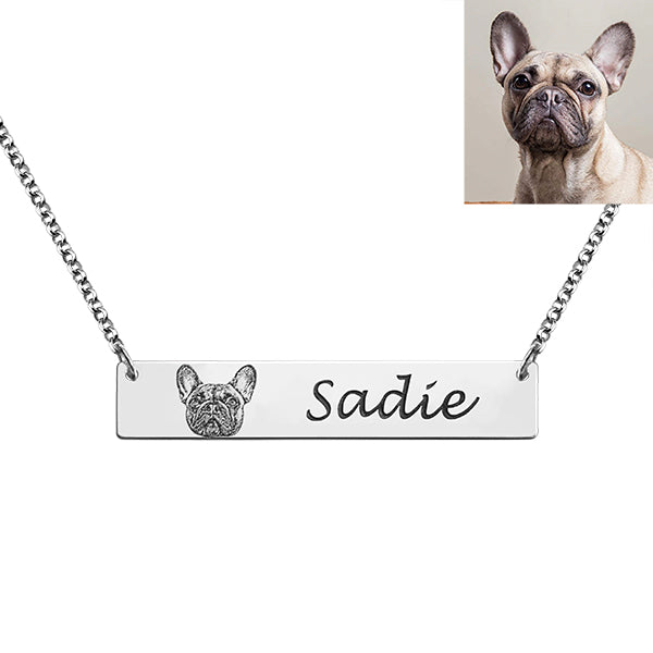 Pet Photo Bar Necklace | Gift for Dog Lover | Pet Portrait Custom Engraved | Pet Jewelry Personalized Gift | Pet Memorial Gift