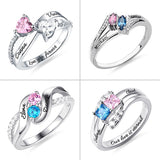 Personalized Name Engraved Couple's Ring with Birthstones