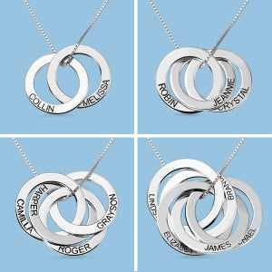 Mom Necklace With Kids Names | Stackable Family Name Necklace | Interlocking Circle Necklace | Infinity Necklace