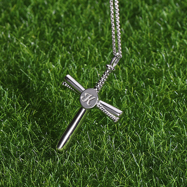 Personalized Baseball Cross Necklace Sterling Silver