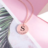Personalized Initial and Date Disk Necklace in Silver