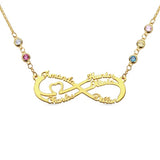 Personalized 5 Names Infinity Necklace with Birthstone