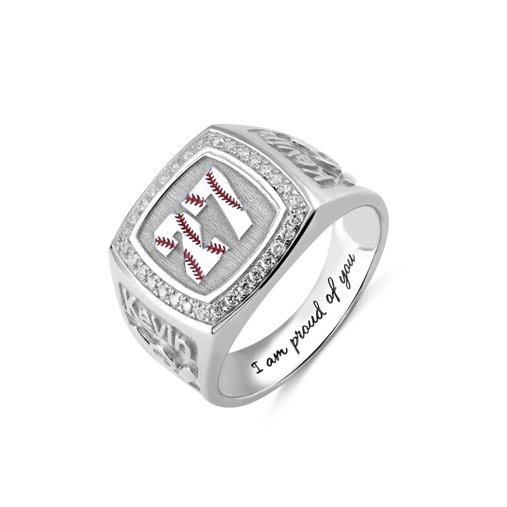 Baseball Signet Ring | Men Baseball Number Ring |  Championship Ring | Custom Engrave Sport Signet Ring with Birthstone