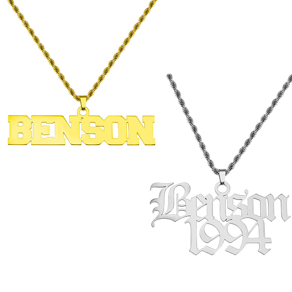 Custom Men's Hip Hop Name & Date Necklace - Personalized Jewelry Gift for Birthday, Anniversary