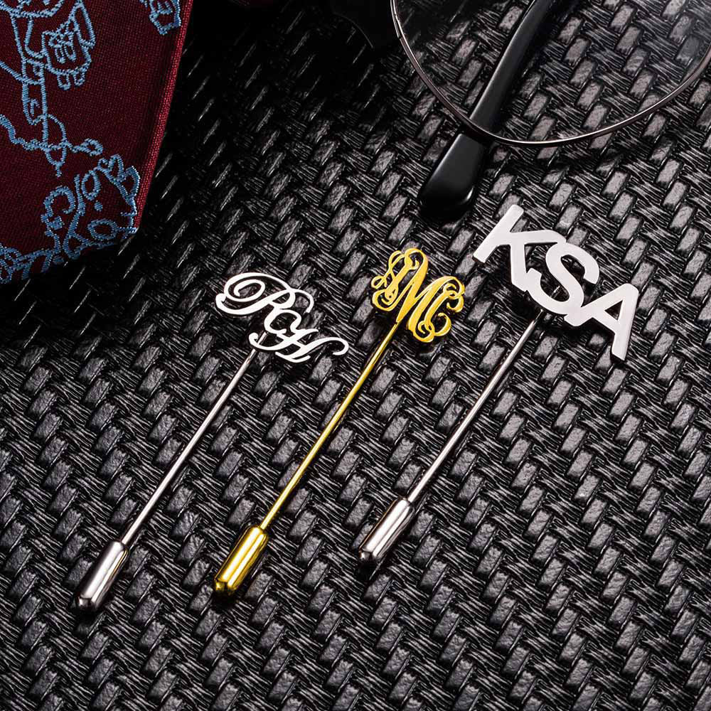 Custom Initial & Name Lapel Pin - Elegant Groom and Groomsmen Gift - Personalized Logo Brooch Pin
