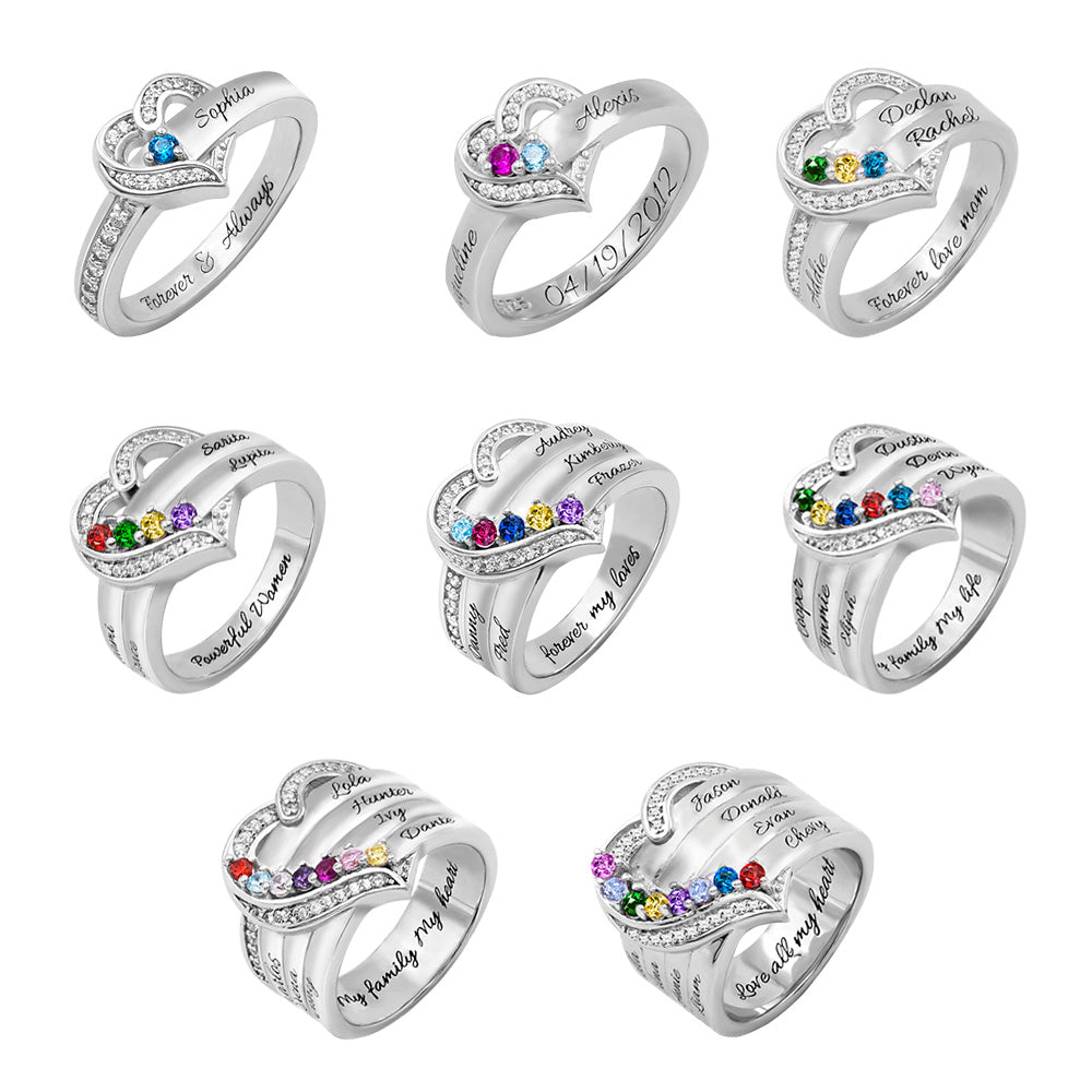 Custom Family Birthstone Ring with Engraved Names - Perfect Personalized Gift for Mother's Day, Birthdays, Anniversaries