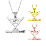 Personalized Ice Hockey Stick Necklace - Custom Engraved with Name & Number - Unique Hockey Jersey Jewelry Gift for Players and Fans