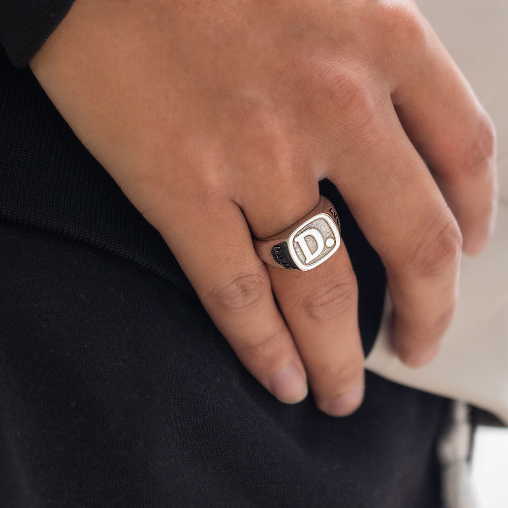 Personalized Initial Signet Ring Men | Square Initial Monogram Signet Ring  Graduation Gifts | Sterling Silver Signet Ring for Men and Women