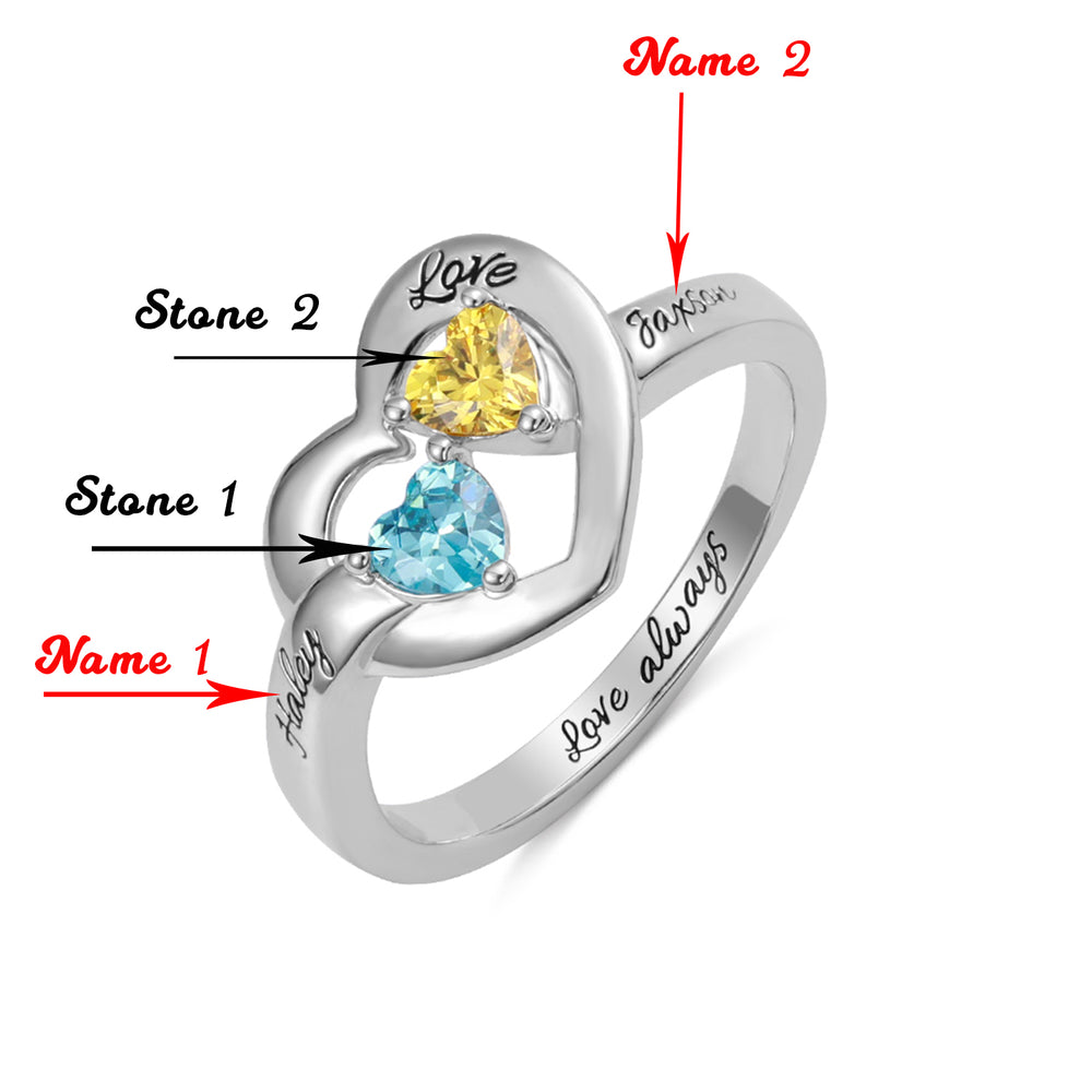 Personalized Family Heart Ring with Engraving - Custom Birthstone Jewelry Gift for Moms, Couples Promise Ring