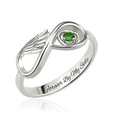 925 Sterling Silver/Gold Angel Wing Infinity Heart Birthstone Ring - Customizable, Perfect for Memorials & New Moms