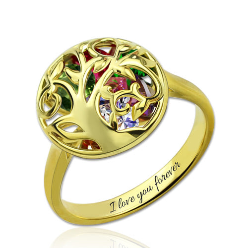 Family Tree Ring With Heart Birthstones | Family Birthstone Ring | Mom Christmas Gift | Tree of Life Mothers Ring
