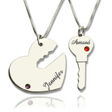 Personalized Unique Couple's Necklace Key to My Heart Name Pendant with Birthstone.