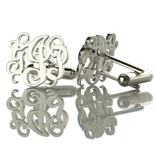 Personalized Sterling Silver Initial Monogram Cufflinks, Gift for Him.