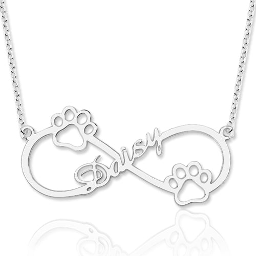 Infinity Name Necklace With Dog Paw | Personalized Animal Pet Memorial Gift | Custom Dog Paw Necklace with Name | Dog Necklace Gift for Pet Lover