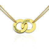 Engraved Interlocking Two Circle Necklace Rose Gold